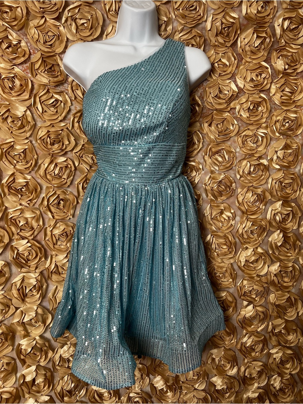One-Shoulder Sequin Party Dress in Light blue